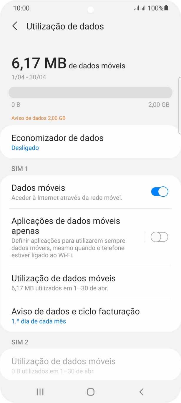 O consumo total de dados é agora mostrado no ecrã.