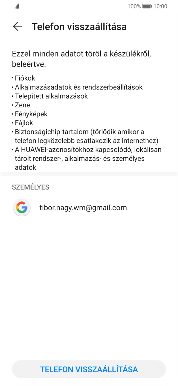 Válaszd a TELEFON VISSZAÁLLÍTÁSA lehetőséget.