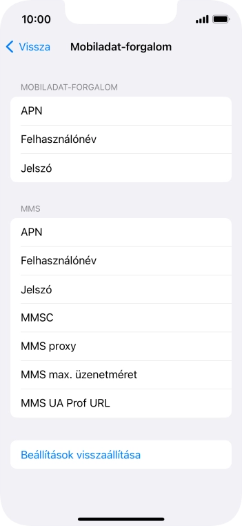 Válaszd az APN lehetőséget. Amennyiben előfizetésed van, írd be azt, hogy mms.vodafone.net.