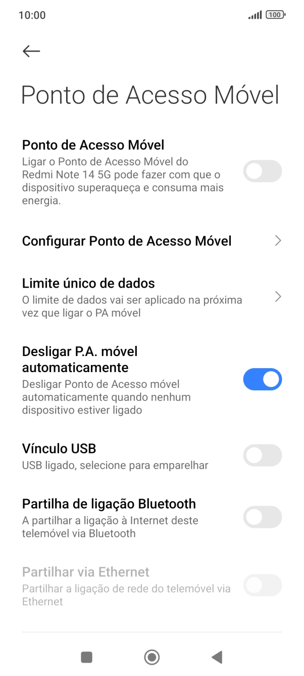 Prima Configurar Ponto de Acesso Móvel.
