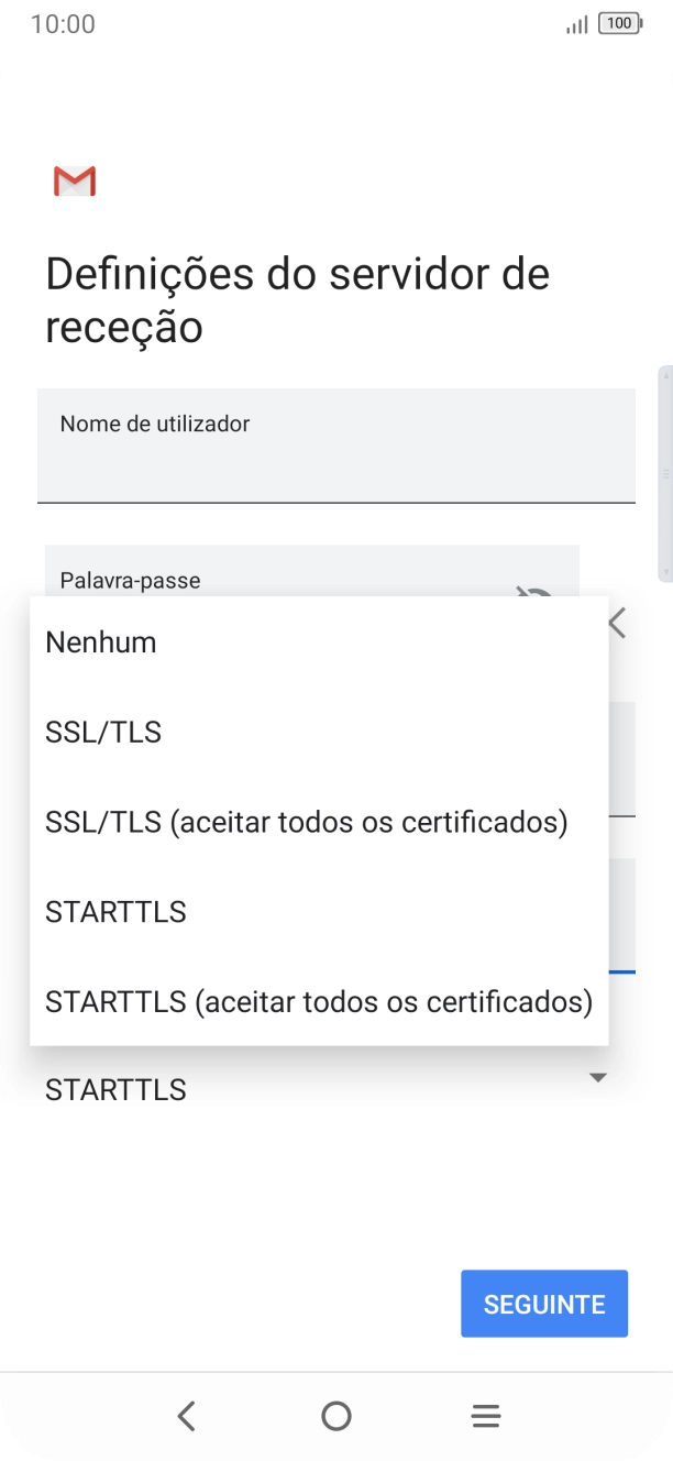 Prima SSL/TLS para ativar a função.