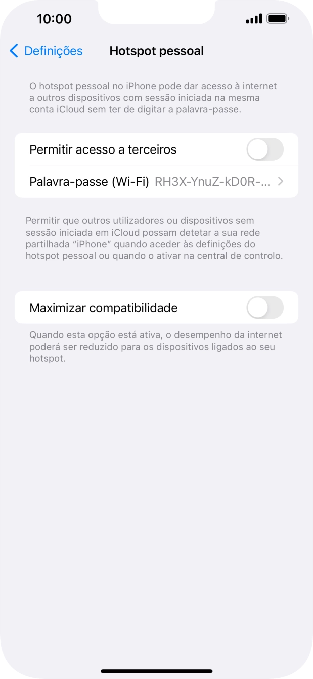 Prima Palavra-passe (Wi-Fi) e introduza a password pretendida.