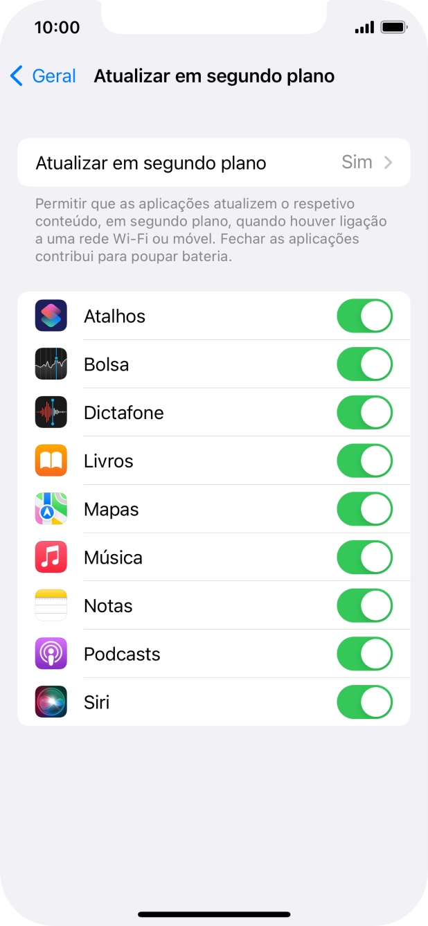 Prima Atualizar em segundo plano.