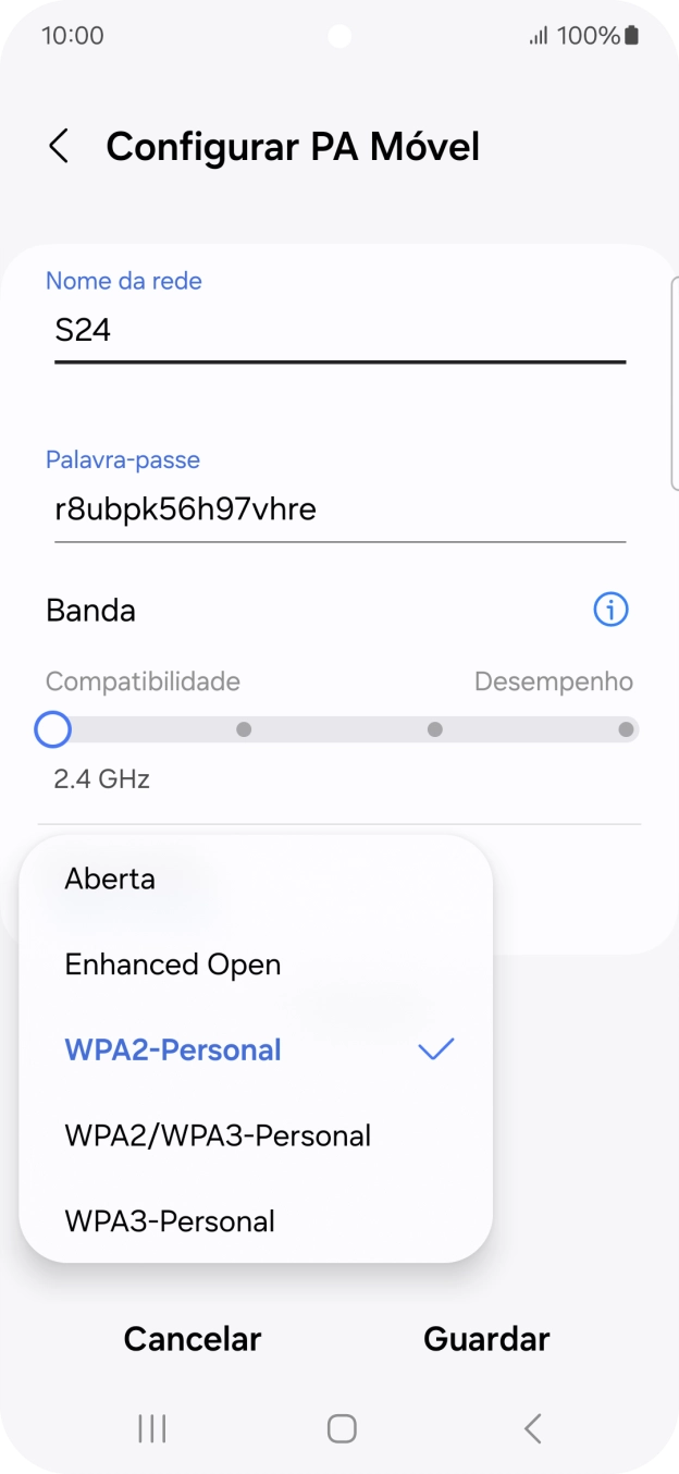 Prima WPA3-Personal para proteger o hotspot Wi-Fi com uma password.
