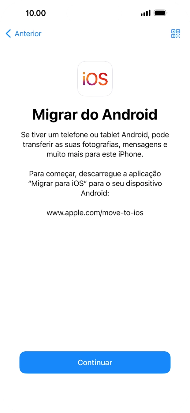 Antes de ser possível transferir conteúdo para o seu telefone, é necessário instalar a app 