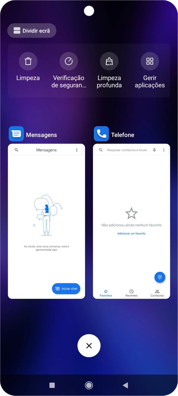 Para terminar uma aplicação em curso, deslize o dedo para a direita na aplicação pretendida.