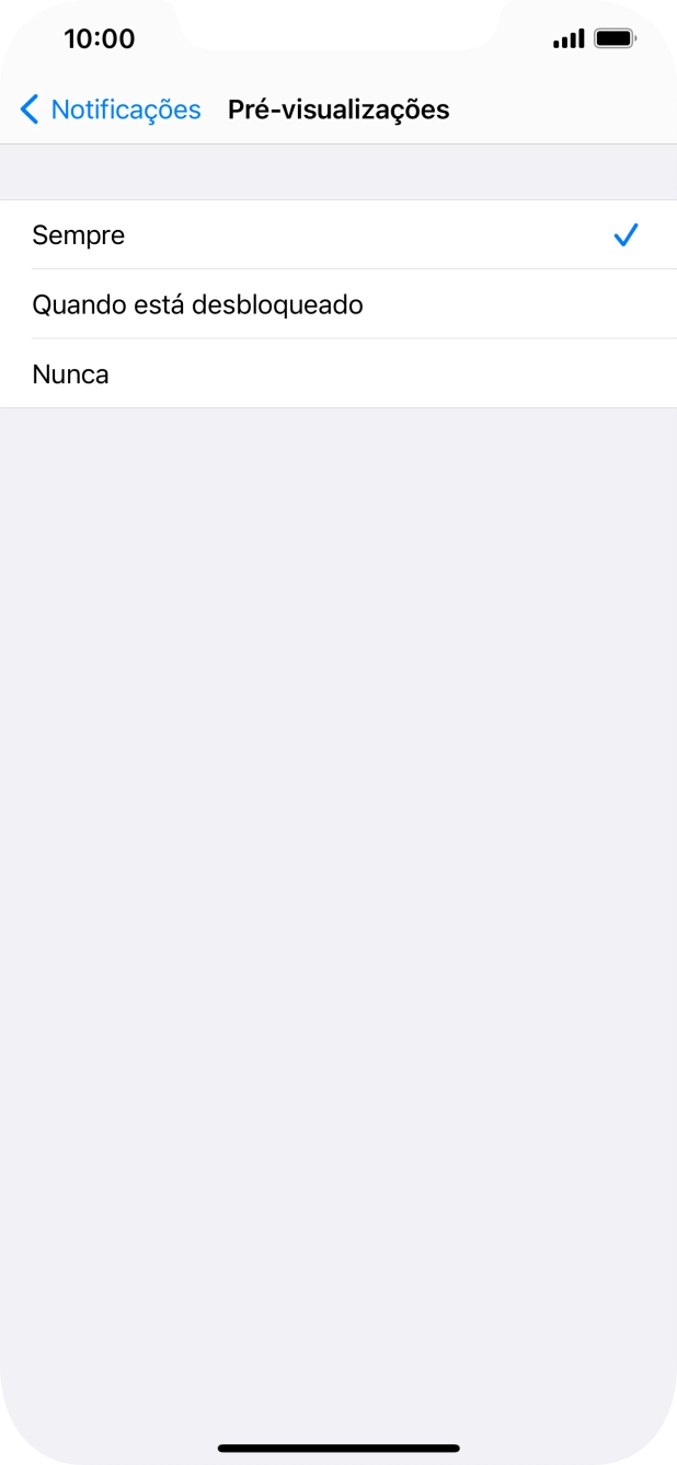 Para escolher a pré-visualização de notificações no ecrã bloqueado, prima Sempre.