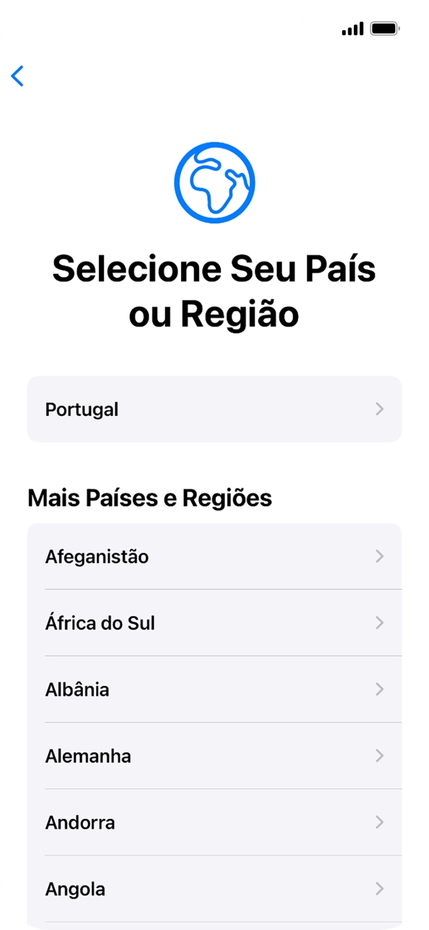 Prima a área ou país pretendido.