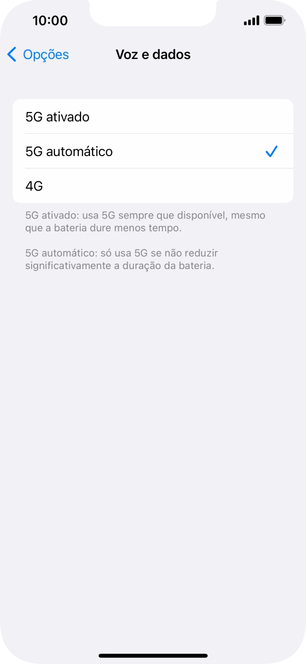Para ativar o uso preferencial de 5G, prima 5G ativado.