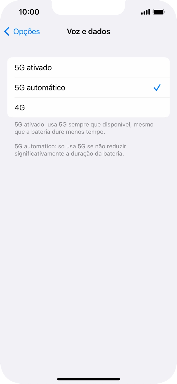 Para ativar o uso preferencial de 5G, prima 5G ativado.
