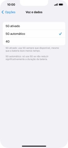 Para ativar o uso preferencial de 5G, prima 5G ativado.