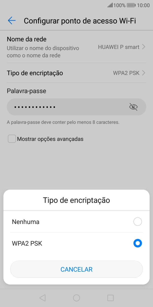 Prima WPA2 PSK para proteger o hotspot Wi-Fi com uma password.