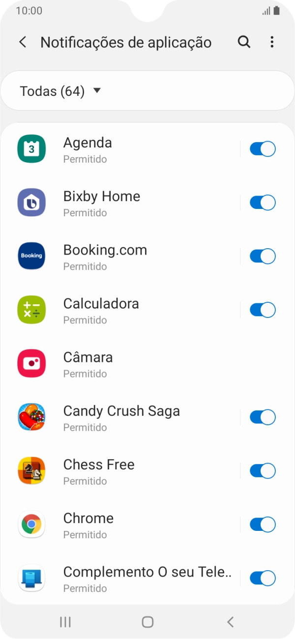 Prima o indicador junto às apps pretendidas para ativar ou desativar a função.