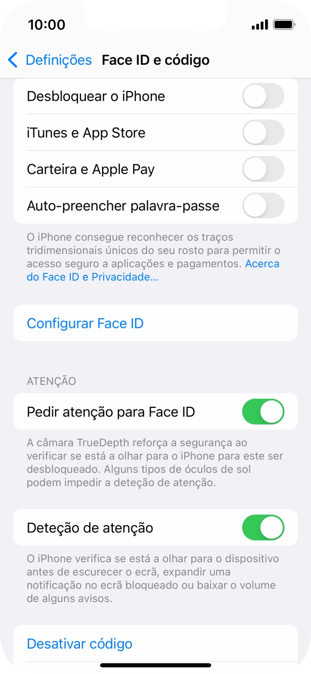 Prima Desativar código, e introduza o código de bloqueio.