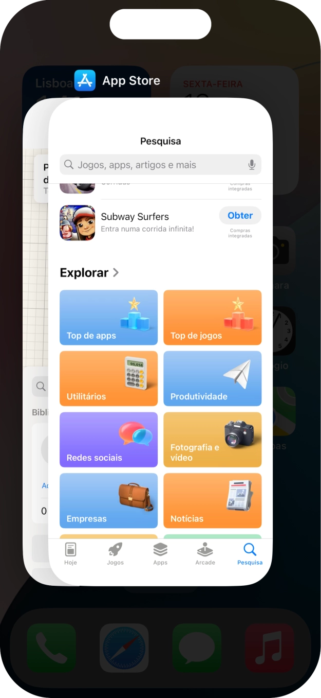 Deslize o dedo para cima sobre a aplicação pretendida para a terminar.