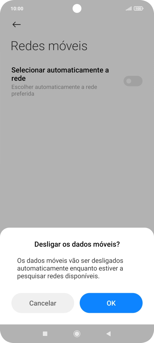 Prima OK e aguarde enquanto o telefone procura as redes.