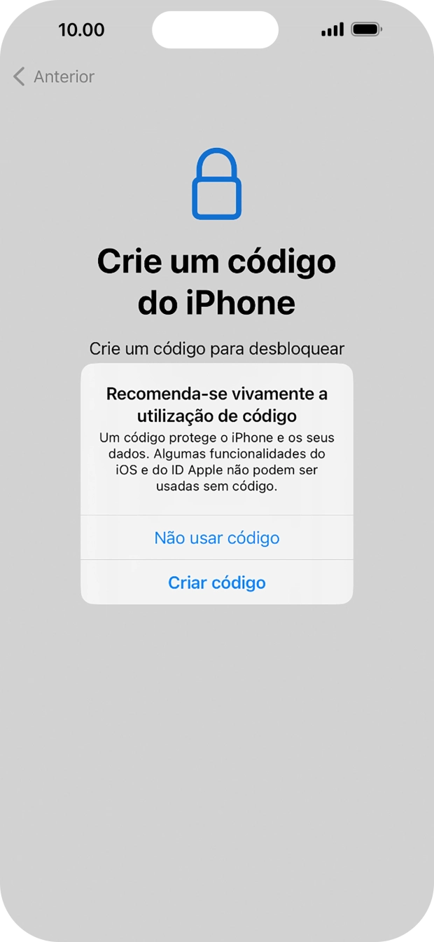 Se desativar a função, prima Não usar código.