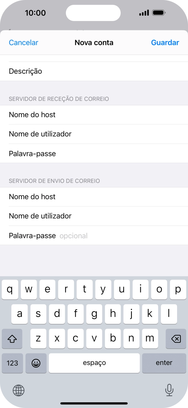 Prima Palavra-passe e introduza a password da sua conta de e-mail na Vodafone.