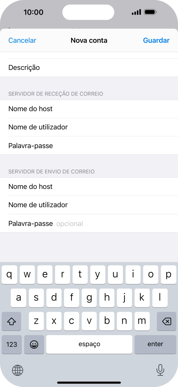 Prima Palavra-passe e introduza a password da sua conta de e-mail na Vodafone.