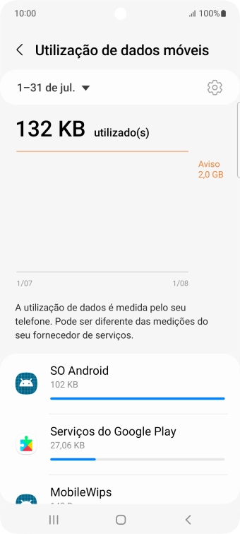 O consumo de dados de cada aplicação é mostrado sob o nome da aplicação.