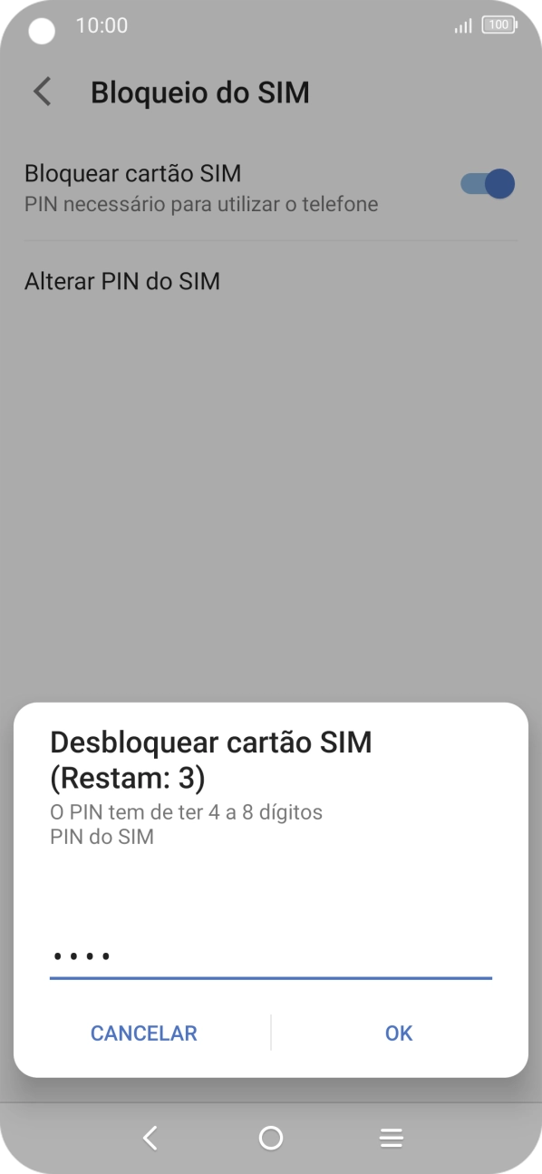 Introduza o seu código PIN e prima OK.