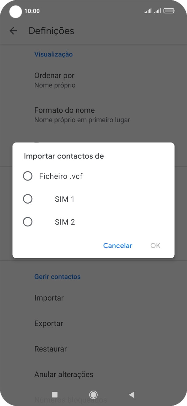 Prima o cartão SIM pretendido.