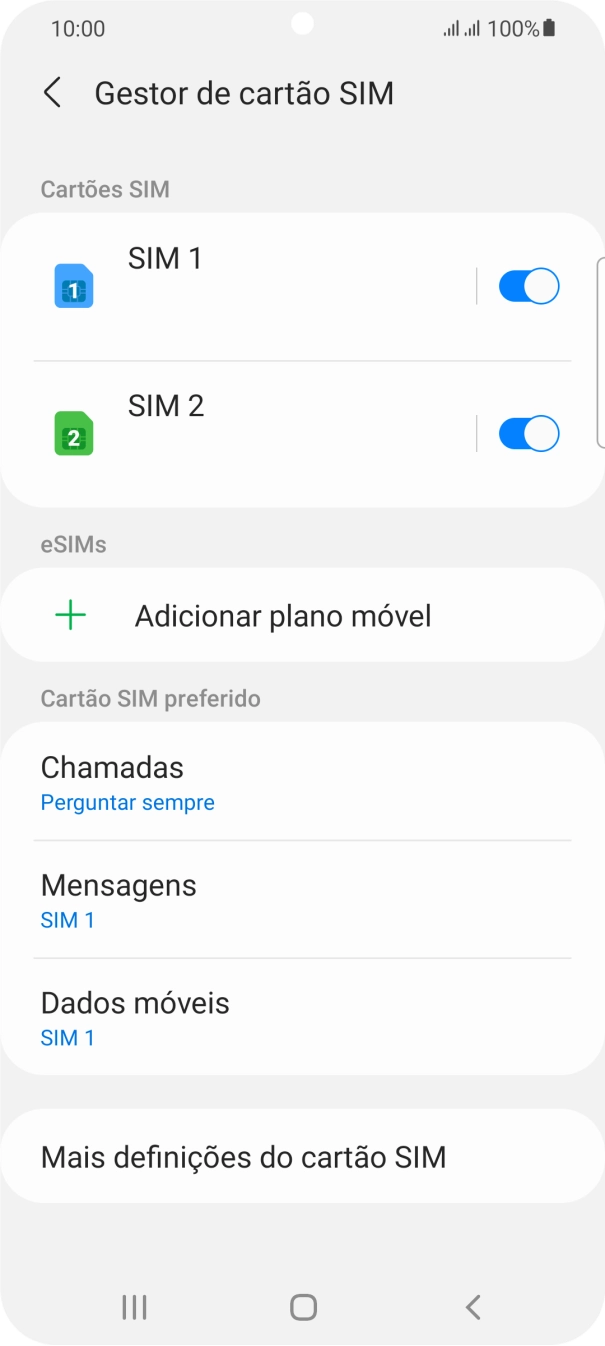 Prima o cartão SIM pretendido.