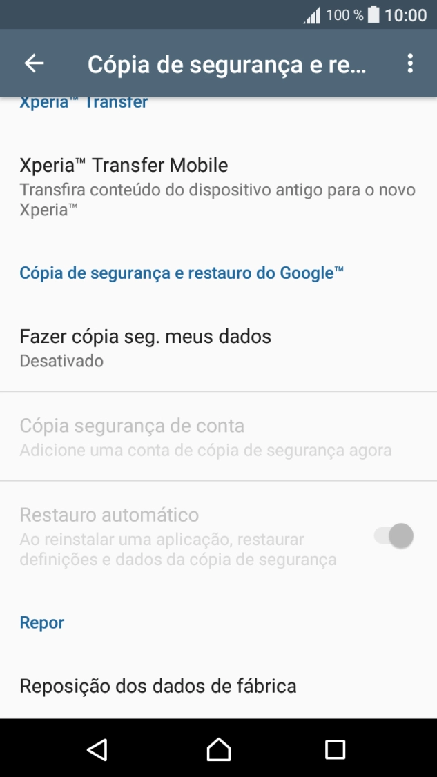 Prima Reposição dos dados de fábrica.