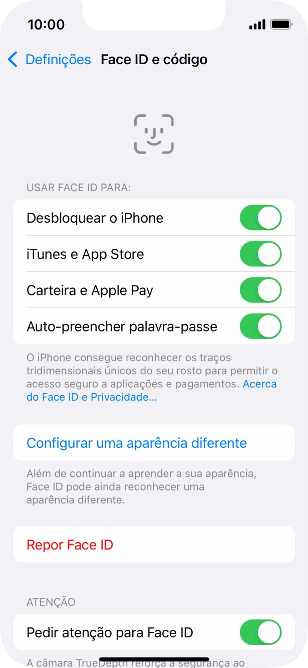 Prima os indicadores junto às definições pretendidas para as ativar ou desativar.
