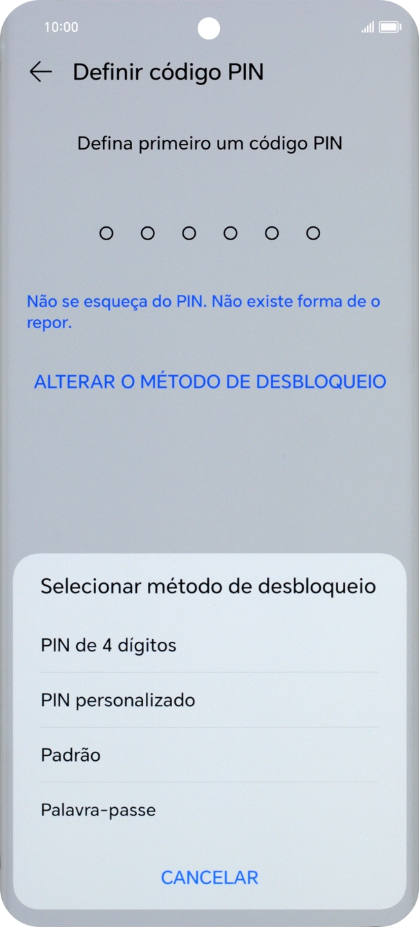 Prima o código de bloqueio do telefone pretendido e siga as indicações no ecrã para estabelecer um código de bloqueio adicional.