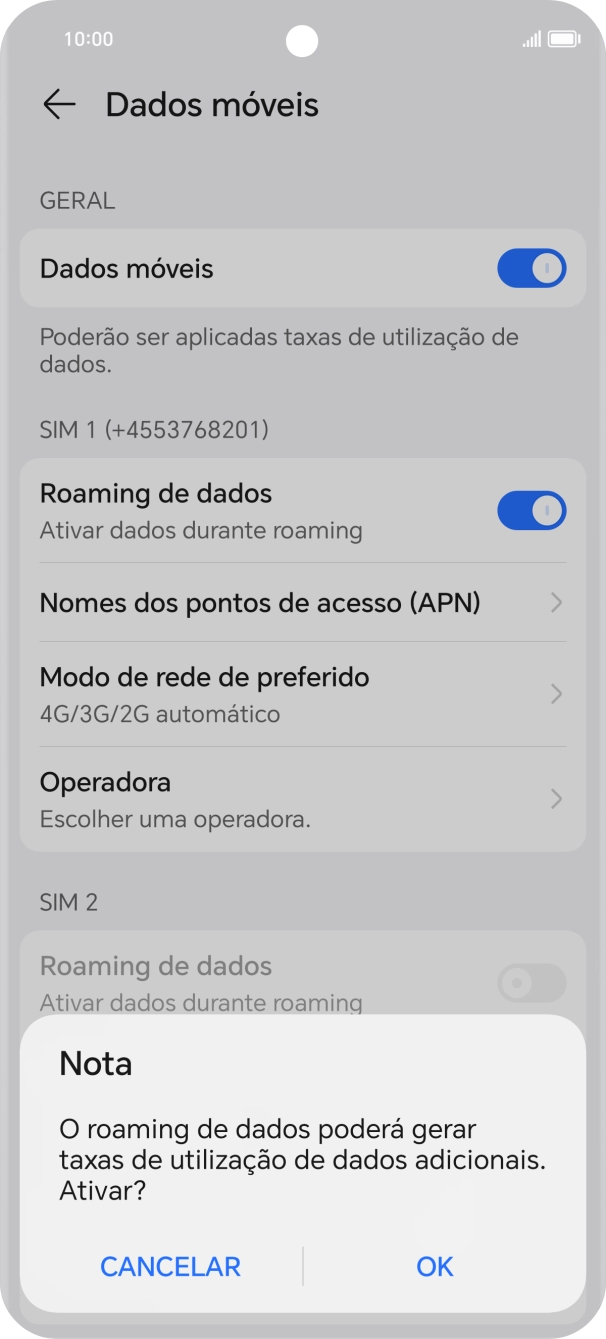 Se ativar a função, prima OK.