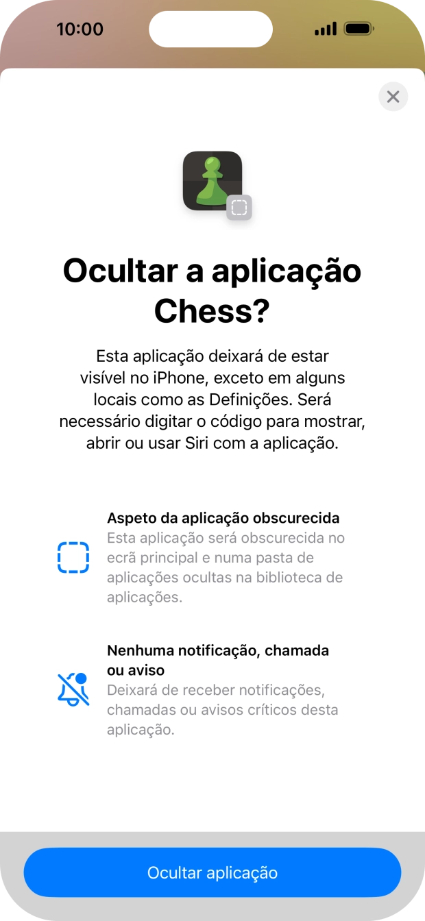 Prima Ocultar aplicação.
