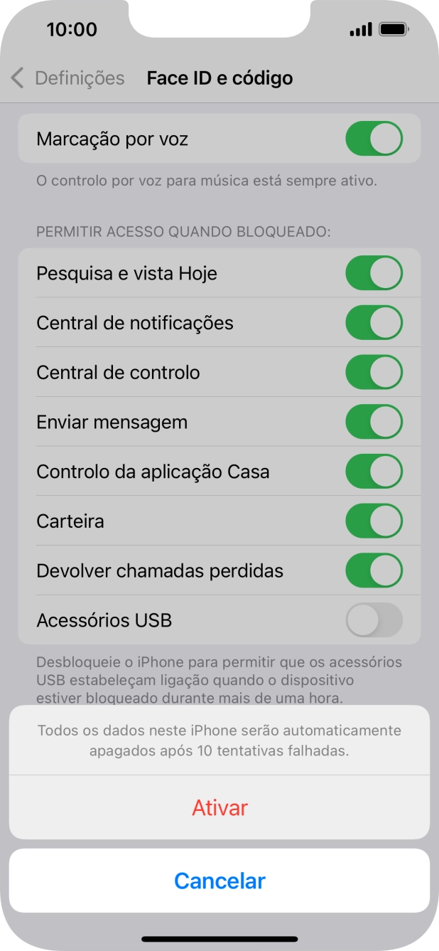 Se ativar a função, prima Ativar.