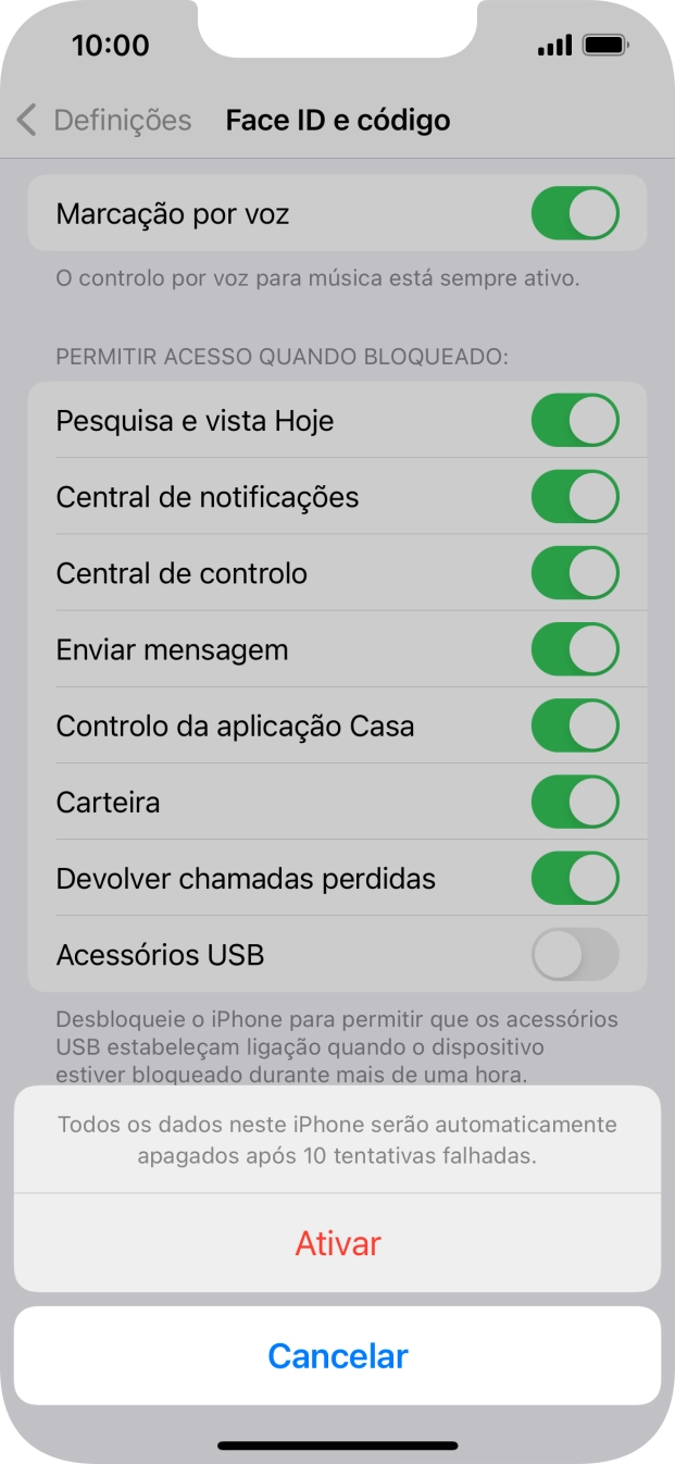 Se ativar a função, prima Ativar.