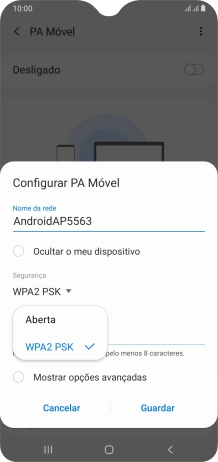 Prima WPA2 PSK para proteger o hotspot Wi-Fi com uma password.