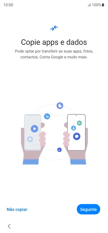 É possível transferir conteúdo de outro telefone quando o telefone for ativado antes da primeira utilização e quando o telefone tiver sido reiniciado. Quando esta imagem for mostrada no ecrã, o telefone está pronto para transferir conteúdo de outro telefone.