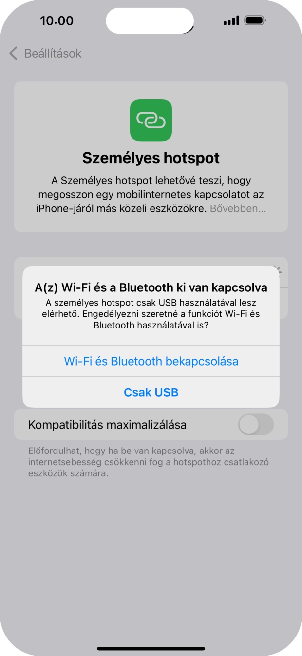 Amennyiben ki van kapcsolva a Wi-Fi, válaszd a Wi-Fi és Bluetooth bekapcsolása lehetőséget.