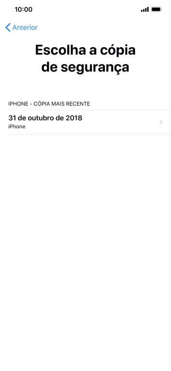 Prima a cópia de segurança pretendida e aguarde enquanto o telefone restaura o conteúdo a partir da cópia de segurança escolhida. Siga as indicações posteriores no ecrã para configurar o telefone de modo que este fique pronto a ser utilizado.