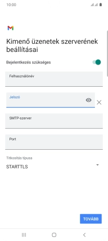 Kattints az „SMTP-szerver” alatti mezőre, és írd be az e-mail szolgáltatód kimenő szerverének a nevét.