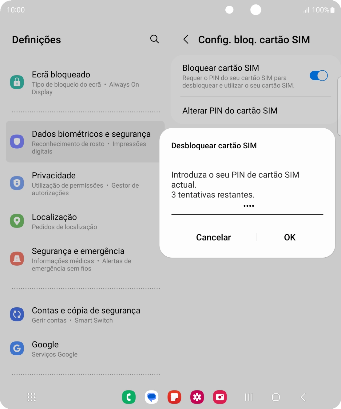Introduza o seu código PIN e prima OK.