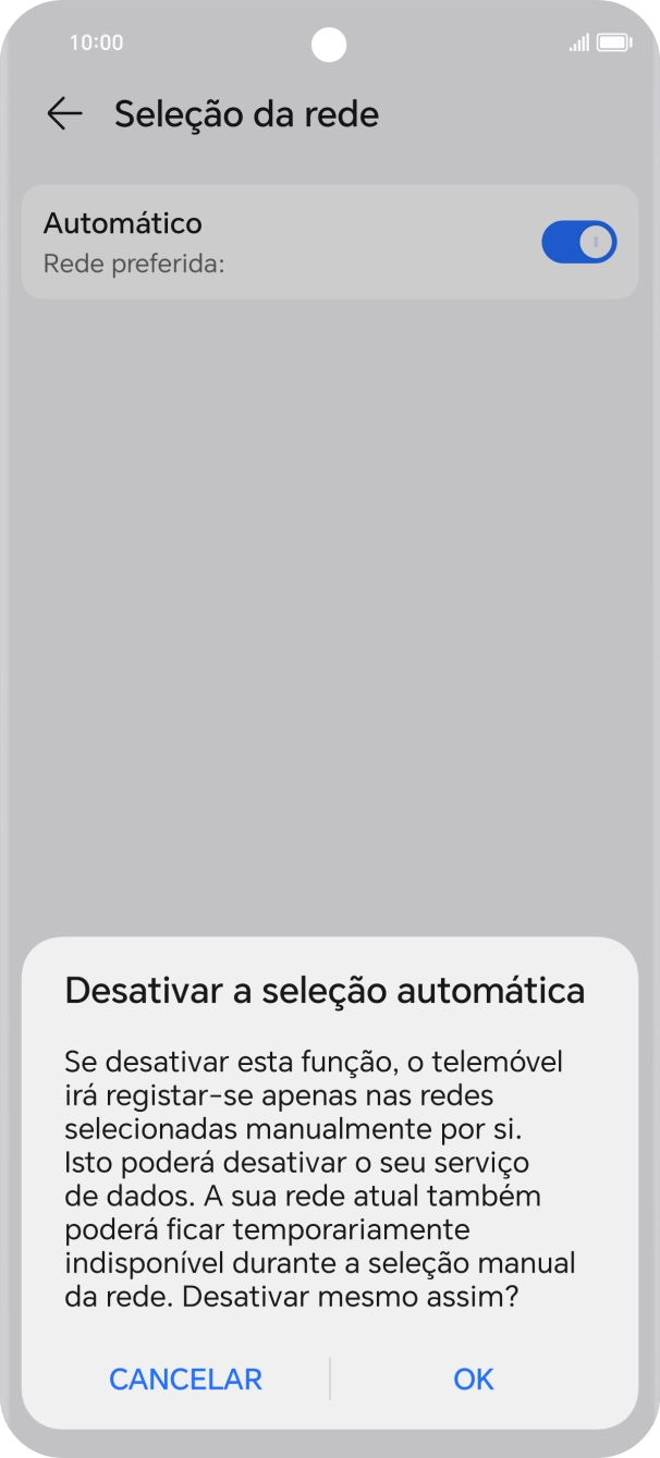 Prima OK e aguarde enquanto o telefone procura as redes.