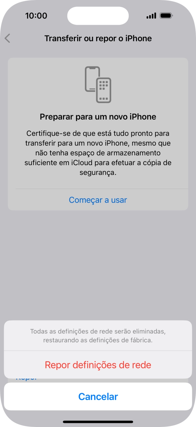 Prima Repor definições de rede.