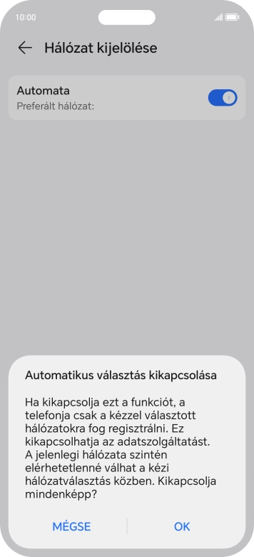 Válaszd az OK lehetőséget, és várj, amíg a telefon keresi az elérhető hálózatot.