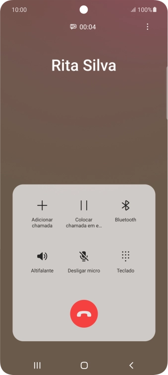 Prima o ícone para terminar a chamada.