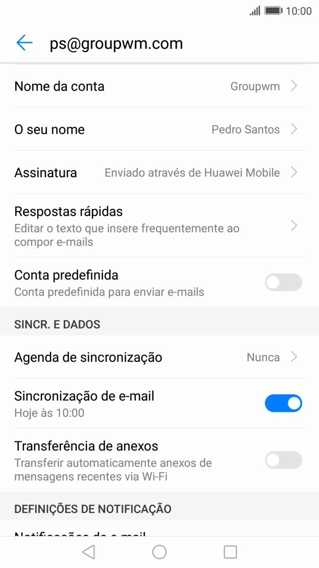 Prima Nome da conta e introduza o nome pretendido da conta de e-mail.