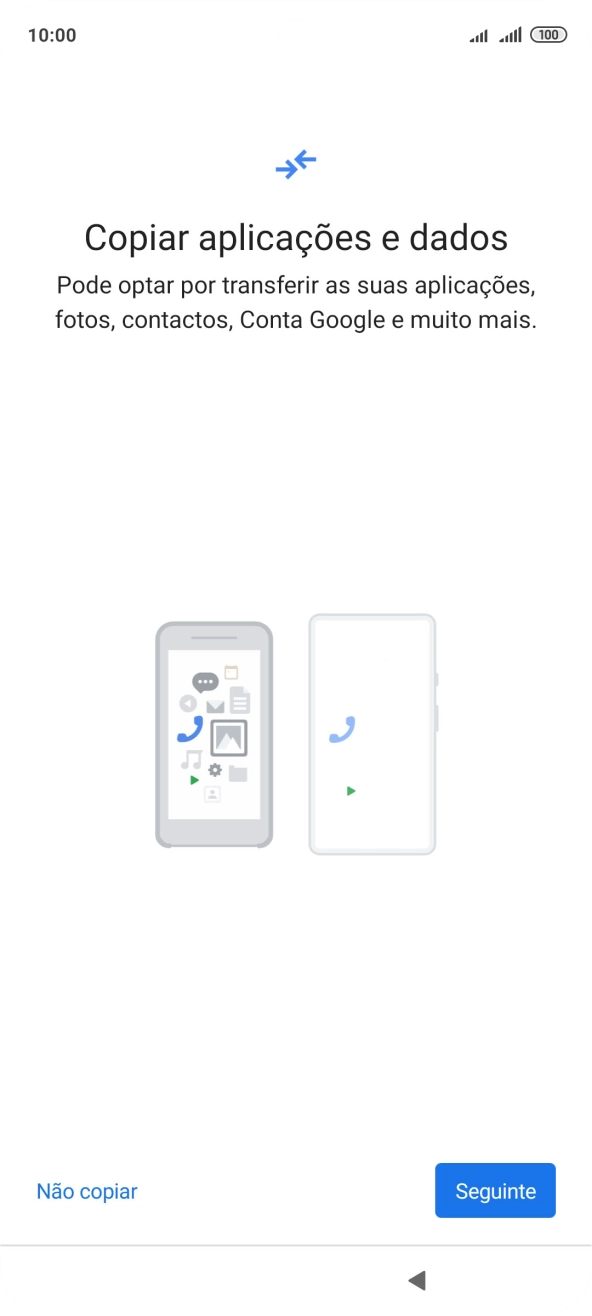 É possível transferir conteúdo de outro telefone quando o telefone for ativado antes da primeira utilização e quando o telefone tiver sido reiniciado. Quando esta imagem for mostrada no ecrã, o telefone está pronto para transferir conteúdo de outro telefone.