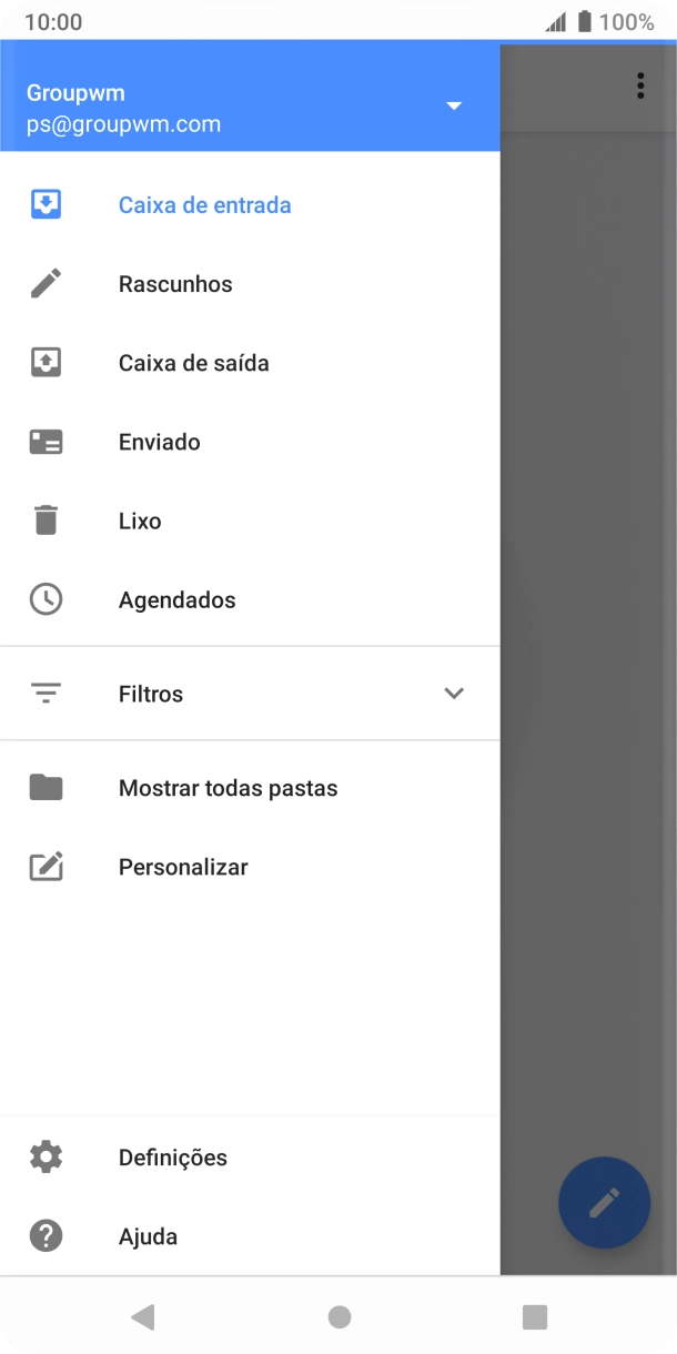 Prima a lista suspensa junto do endereço de e-mail.