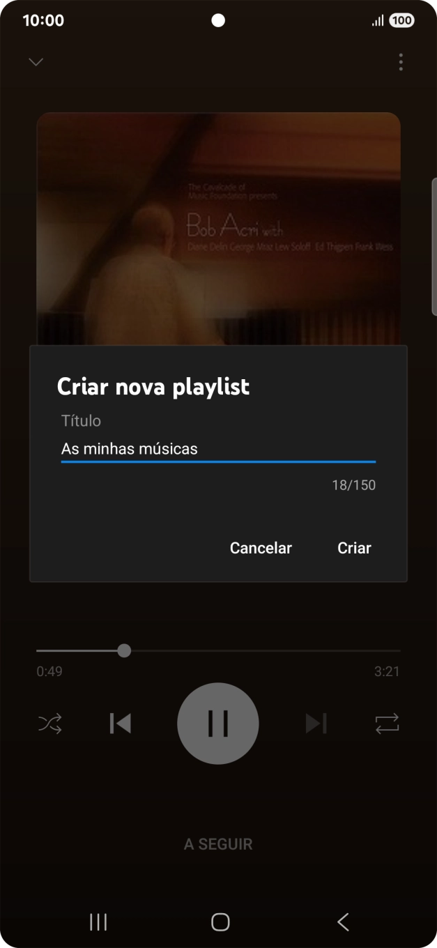 Introduza o nome pretendido para a lista de reprodução e prima Criar.