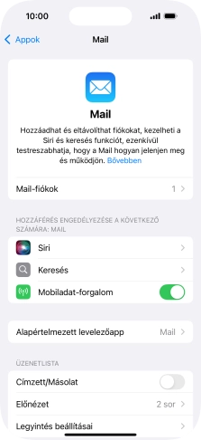 Válaszd a Mail-fiókok lehetőséget.