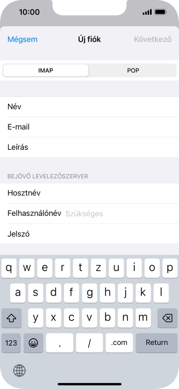 Kattints a Felhasználónév mezőre, és írd be az e-mail-fiókodhoz tartozó felhasználónevet.